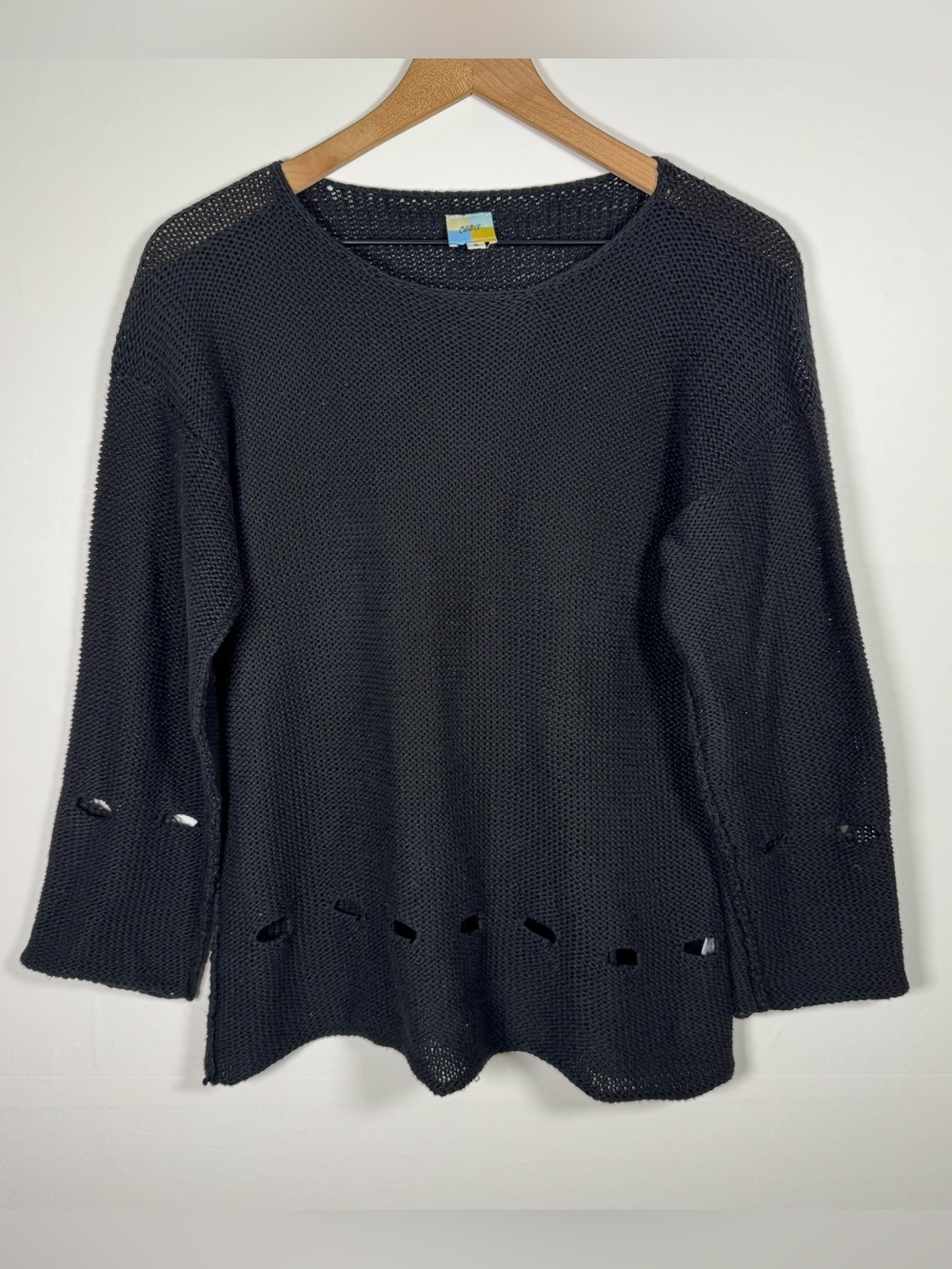 CUBIX Women’s Lagenlook Black Linen Blend Sweater Cutout Detail Sz S